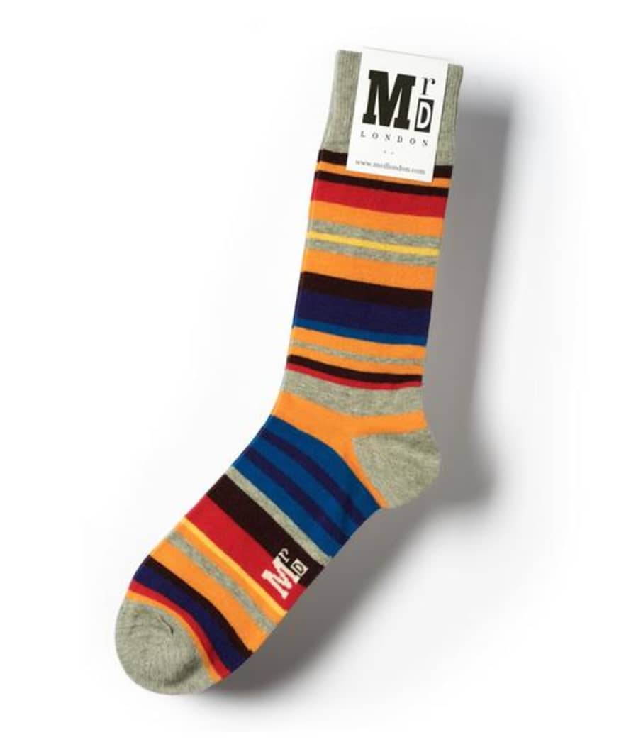 Mr D Multi Stripe Fine London Socks Grey