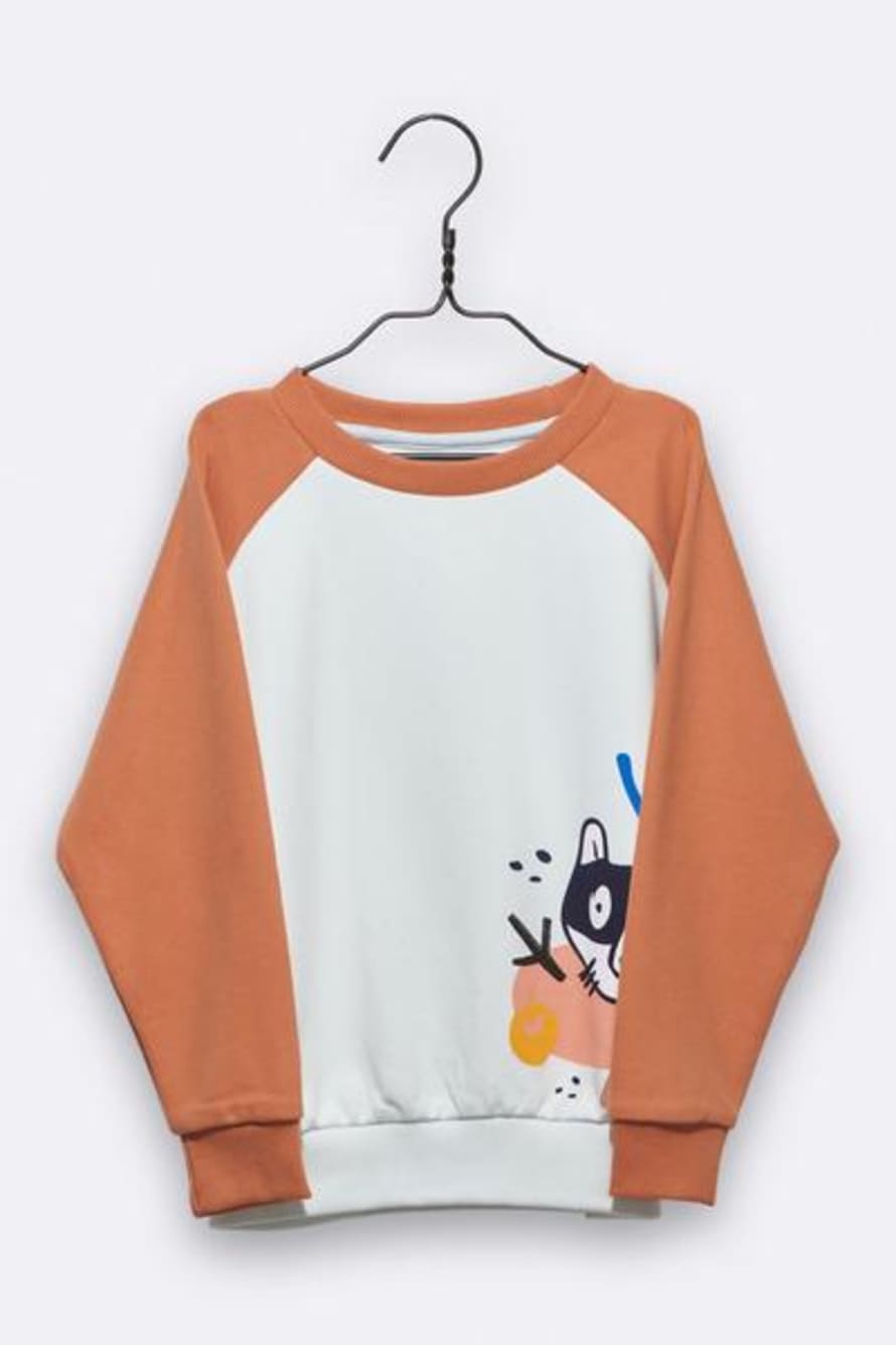 LOVE kidswear Louie Sweater In Desaturated Rust With Racoon Print For Kids