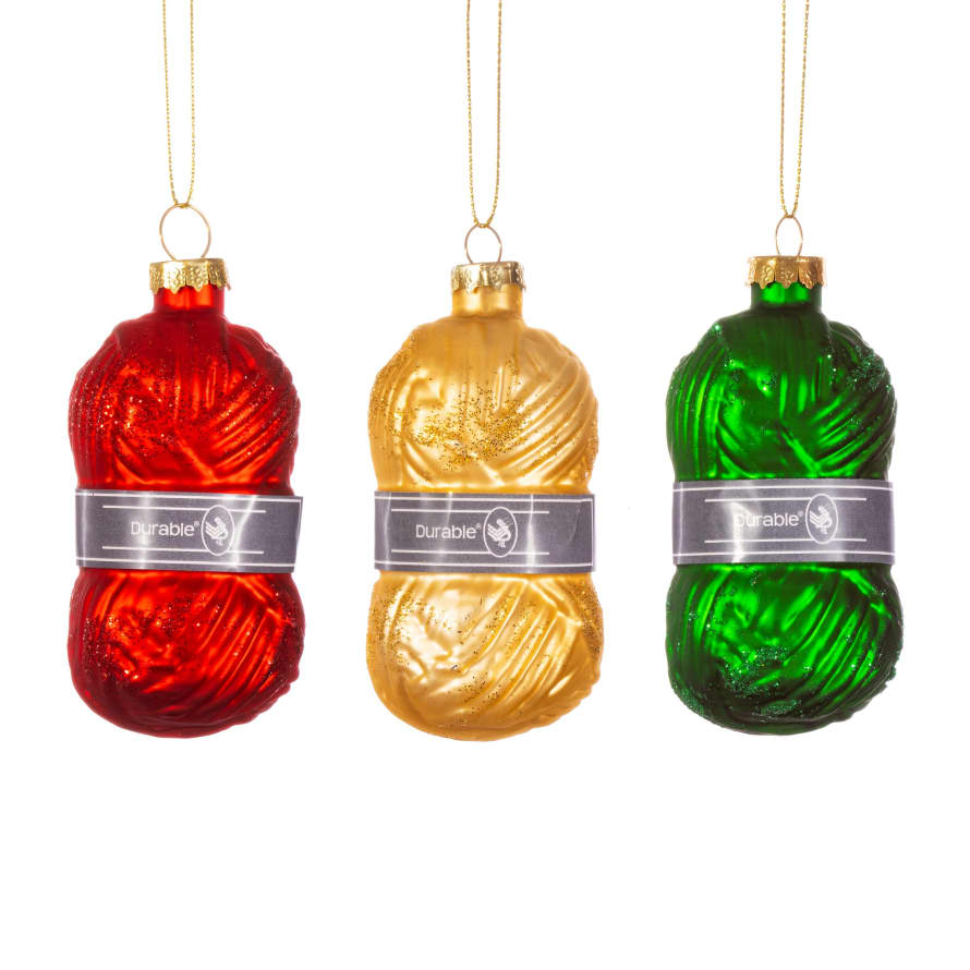 &Quirky Knitting Wool Shaped Bauble : Set of 3