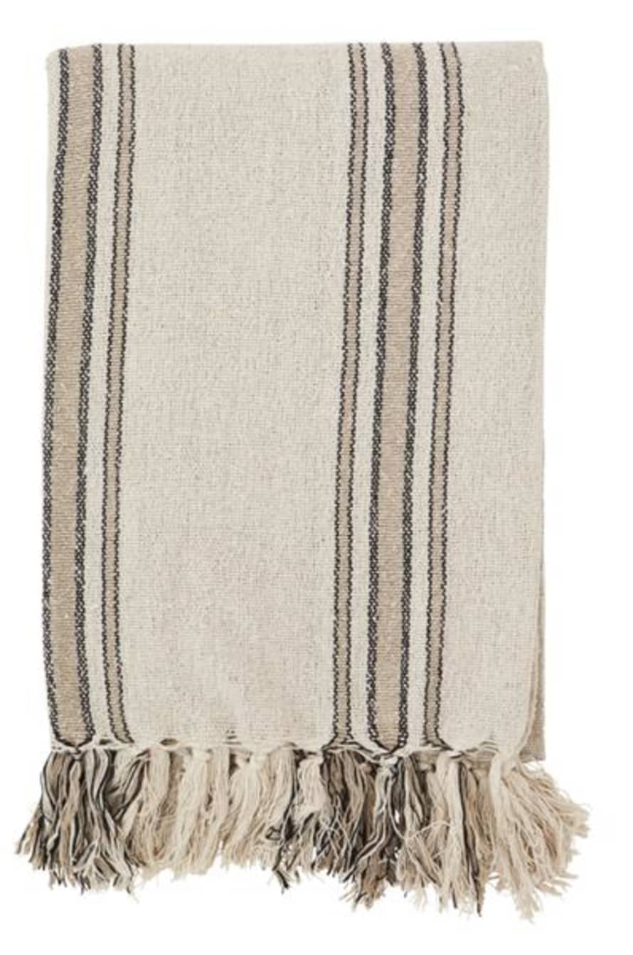 Madam Stoltz Striped Woven Throw with Fringes