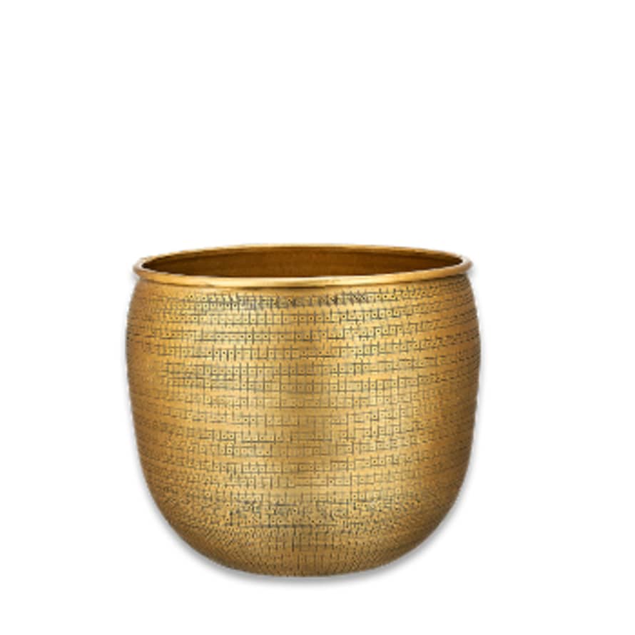 Nkuku Small Antique Brass Tembesi Etched Planter