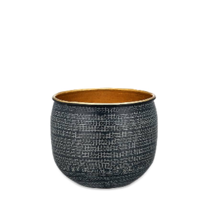 Nkuku Tembesi Etched Planter - Antique Black and Brass - Small
