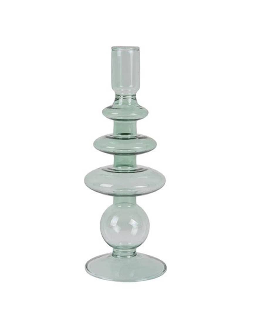 Present Time Candle Holder Glass Art Rings Large Green
