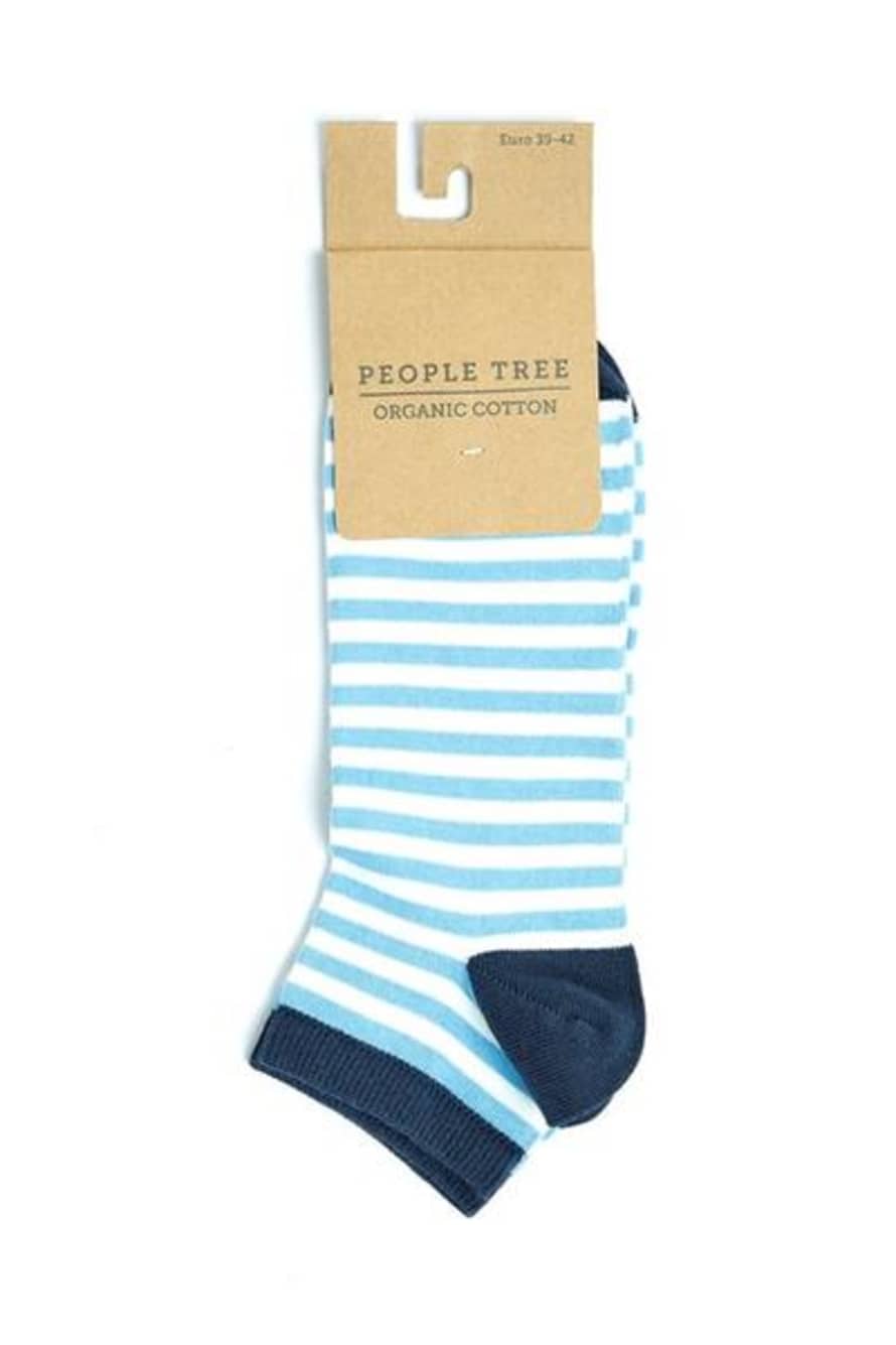 People Tree Chaussettes Courtes Stripe Trainer Socks In Blue