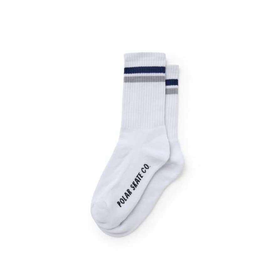 Polar Skate Co Stripe Socks White Grey Navy