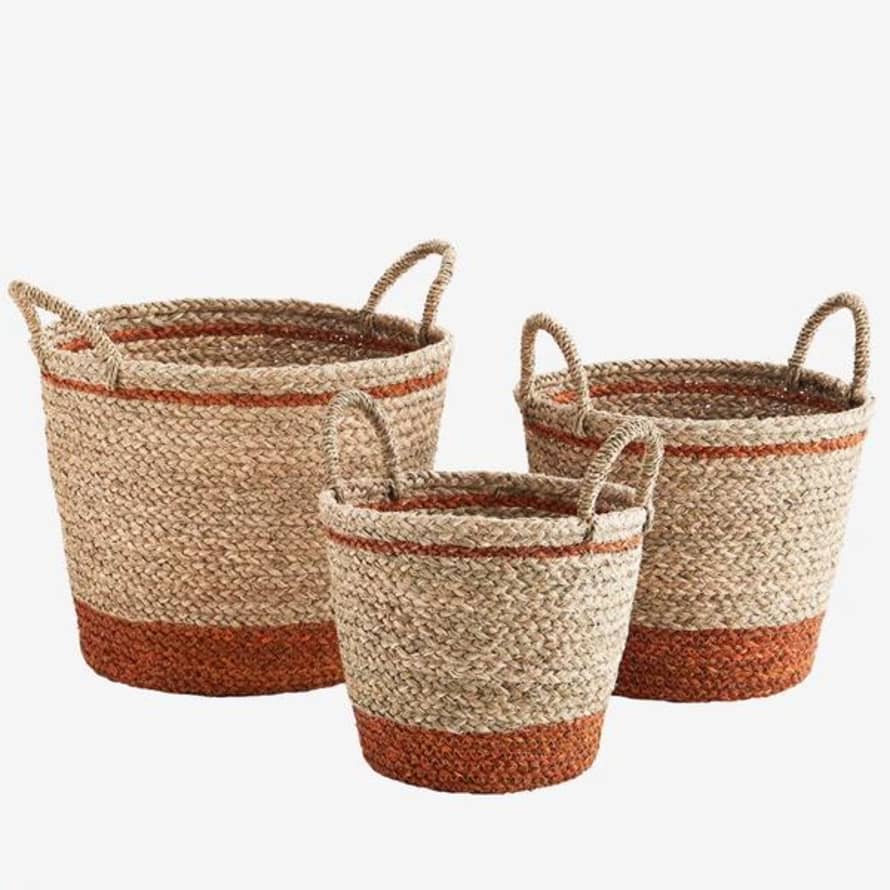 Madam Stoltz Set of 3 Natural Orange Seagrass Baskets