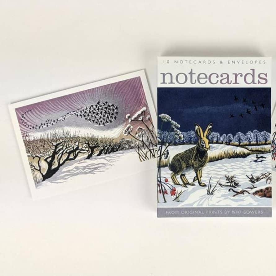 Art Angels Publishing Niki Bowers Notecards Winter Hares Midwinter Starlings
