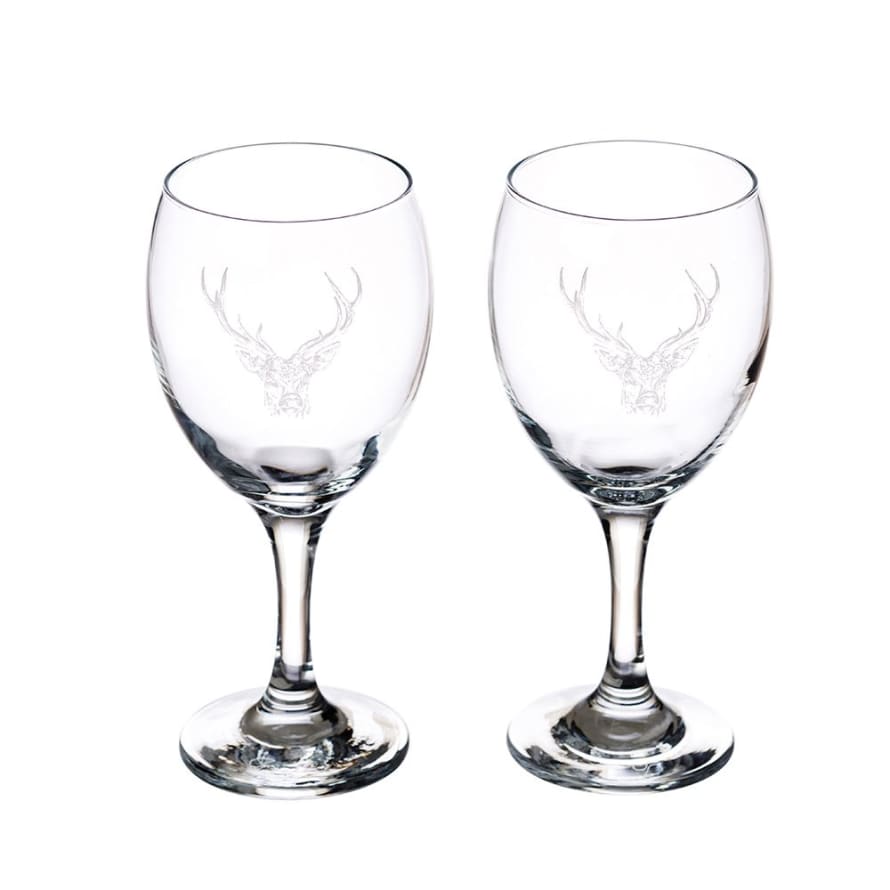 The Just Slate Company Set of 2 Stag Engraved Wine and Water Glasses