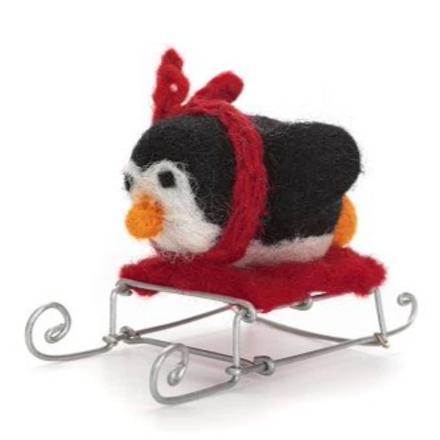 Amica Accessories Black Penguin on Sledge Felt Christmas Decoration
