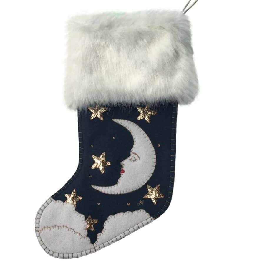 Jan Constantine Man in the Moon Christmas Stocking - Navy Blue