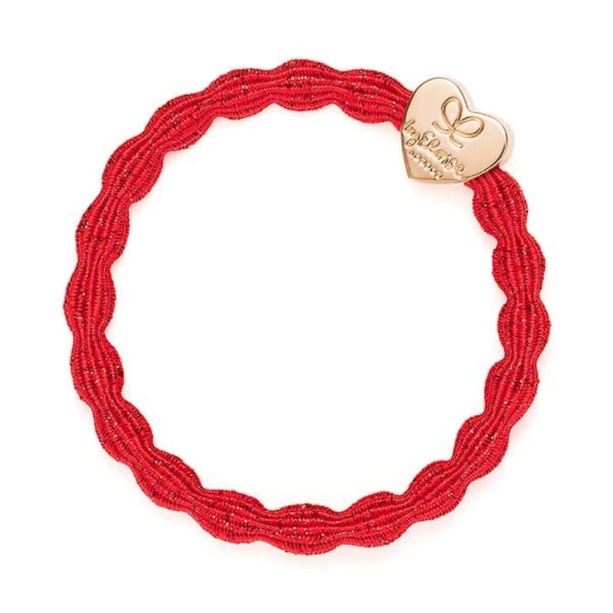 By Eloise Woven Hair Band With Gold Heart Red