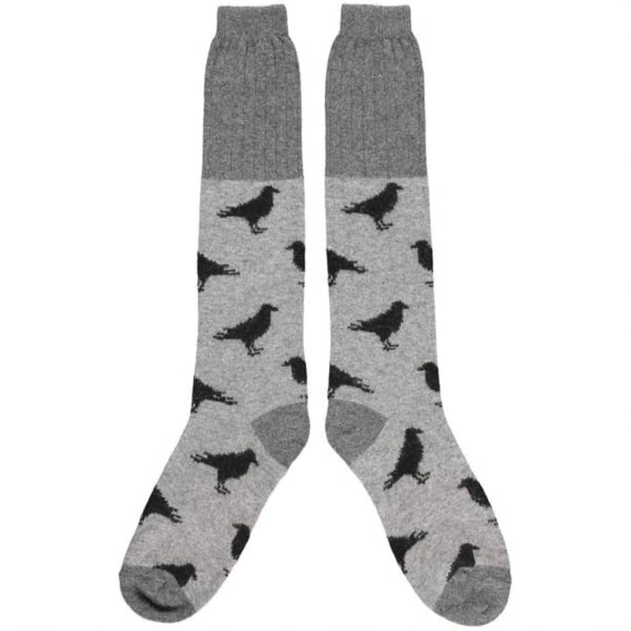Catherine Tough Ladies Grey Lambswool Knee Socks Crows