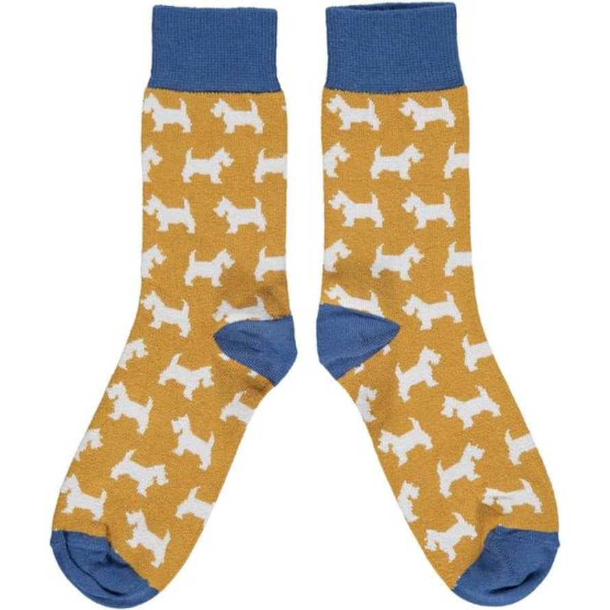 Catherine Tough Scottie Dog Print Womens Socks Ginger Navy
