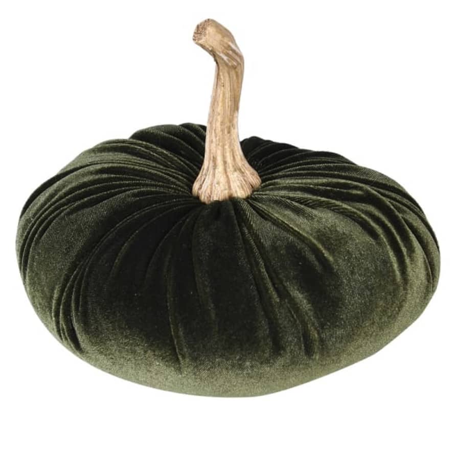 Medium Decorative Velvet Pumpkin | Dark Green