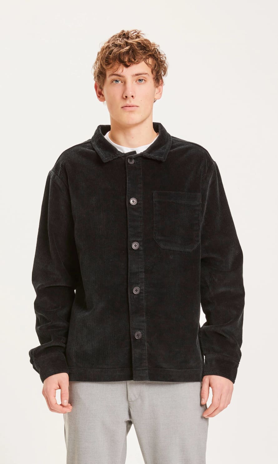 Knowledge Cotton Apparel  94046 Pine Stretched 8 Wales Corduroy Overshirt Black Jet