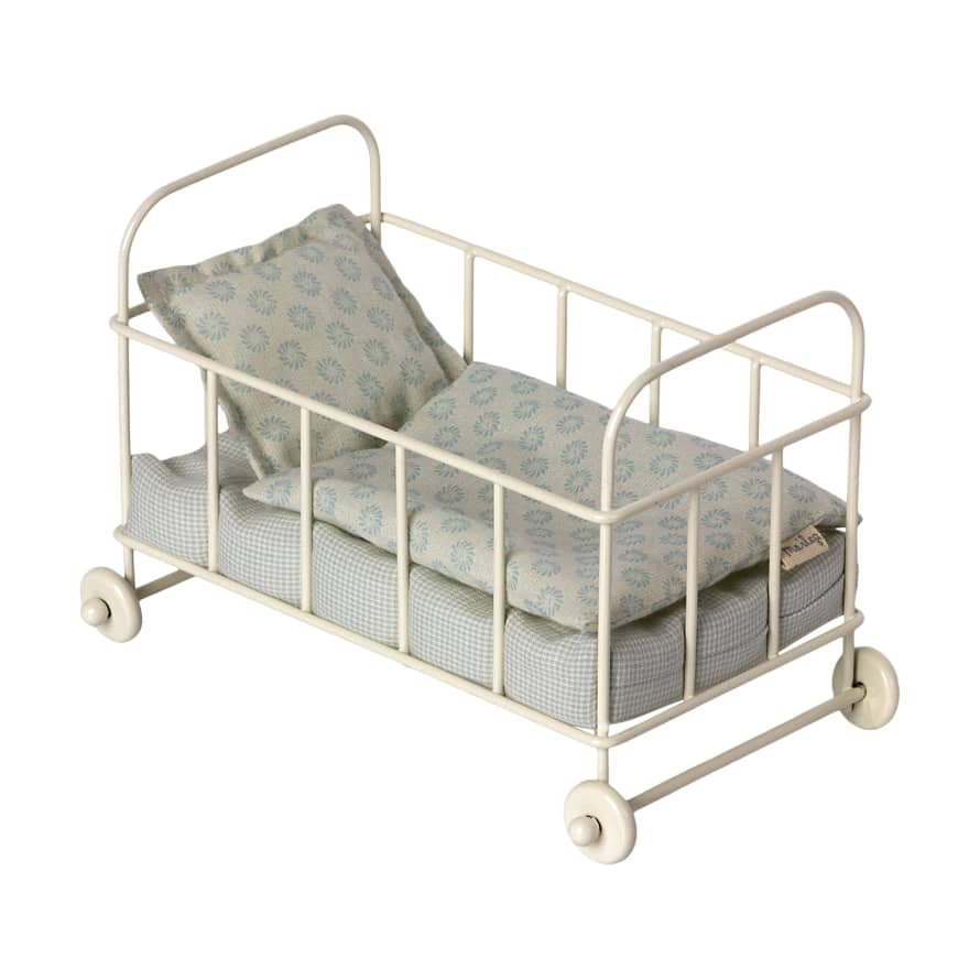 Maileg Cot Bed, Micro - Powder Blue 