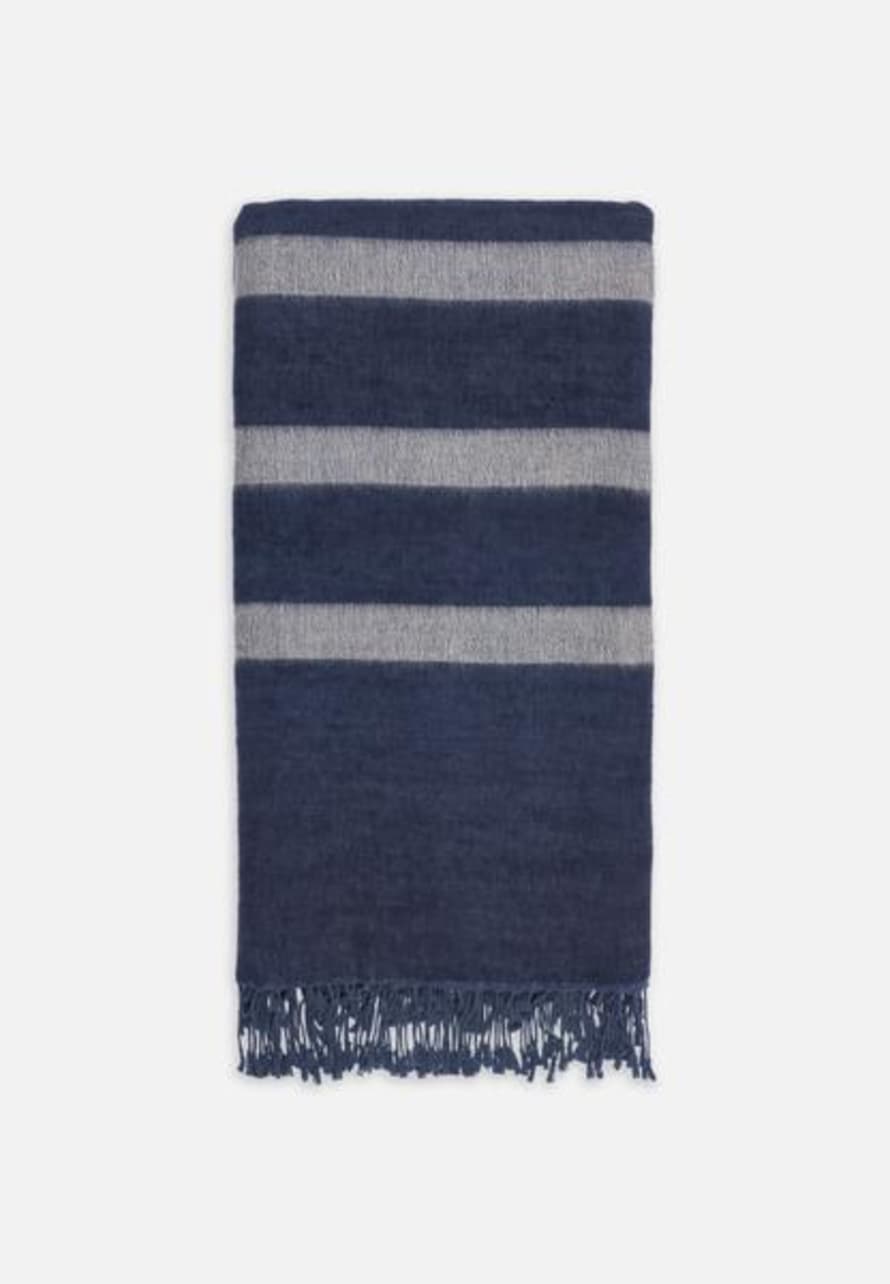 EL PUENTE Yak Wool Cotton Blanket With Stripes Blue Beige