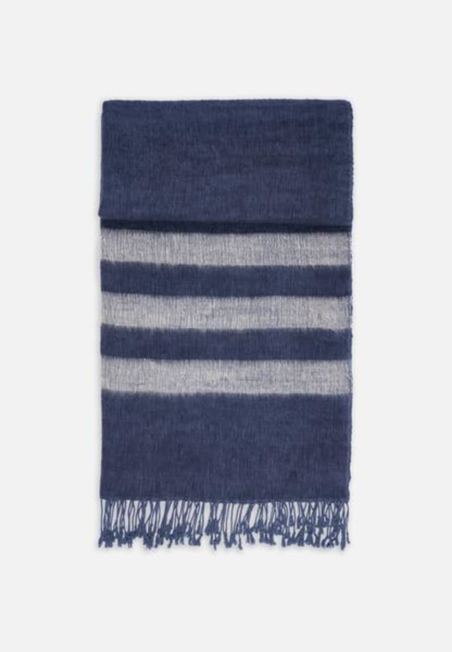 EL PUENTE Yak Wool Cotton Scarf With Stripes Blue Beige