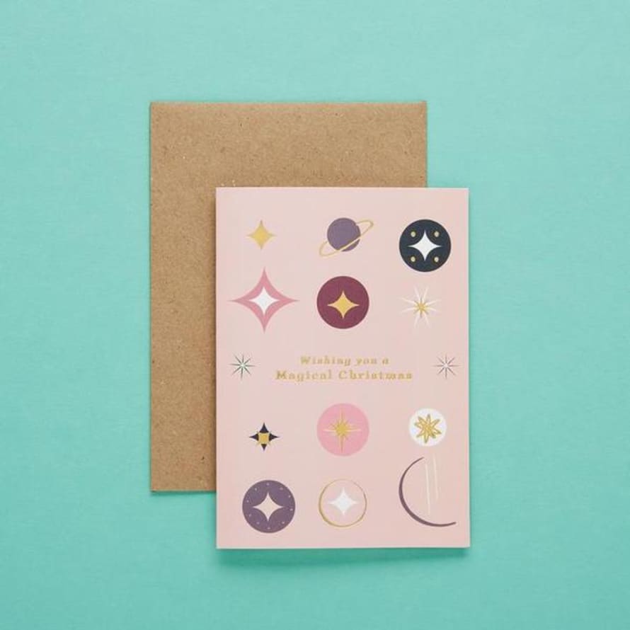 TYPE AND STORY. Wishing You A Magical Christmas Pink Card