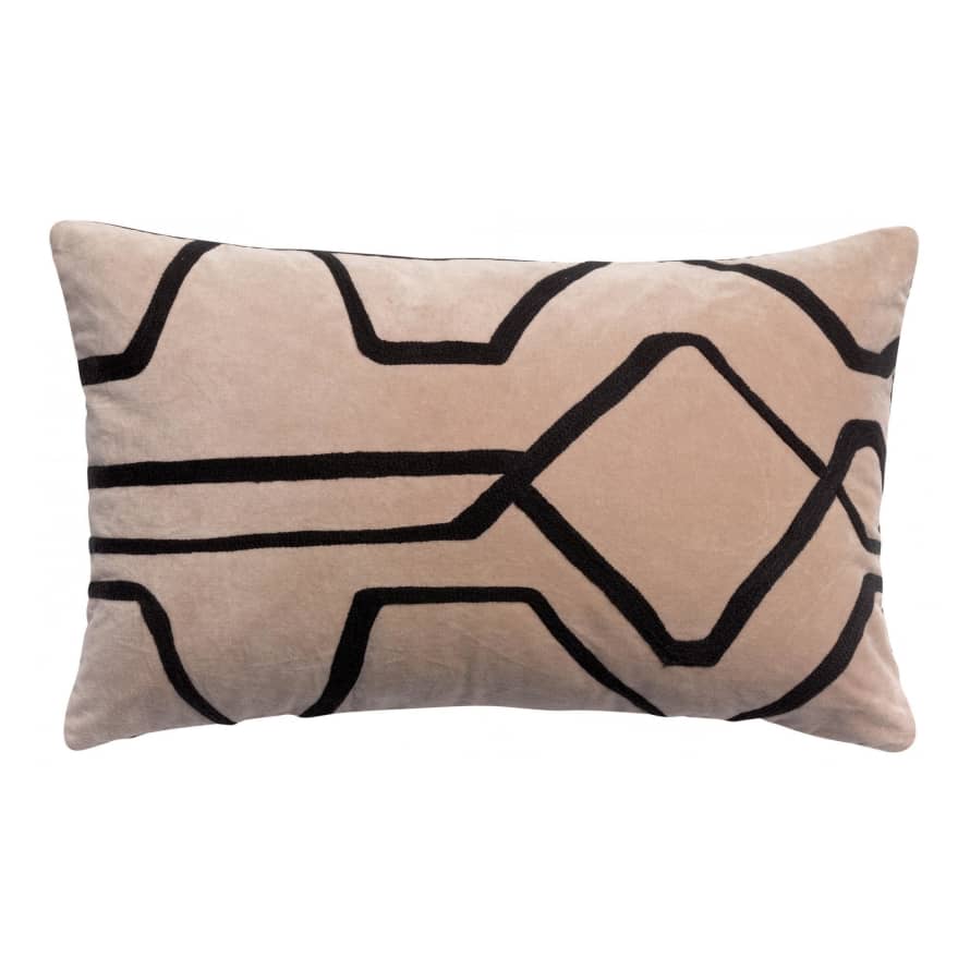 Vivaraise Fara Velvet Cushion with Embroidery 40x65cm, Sesame