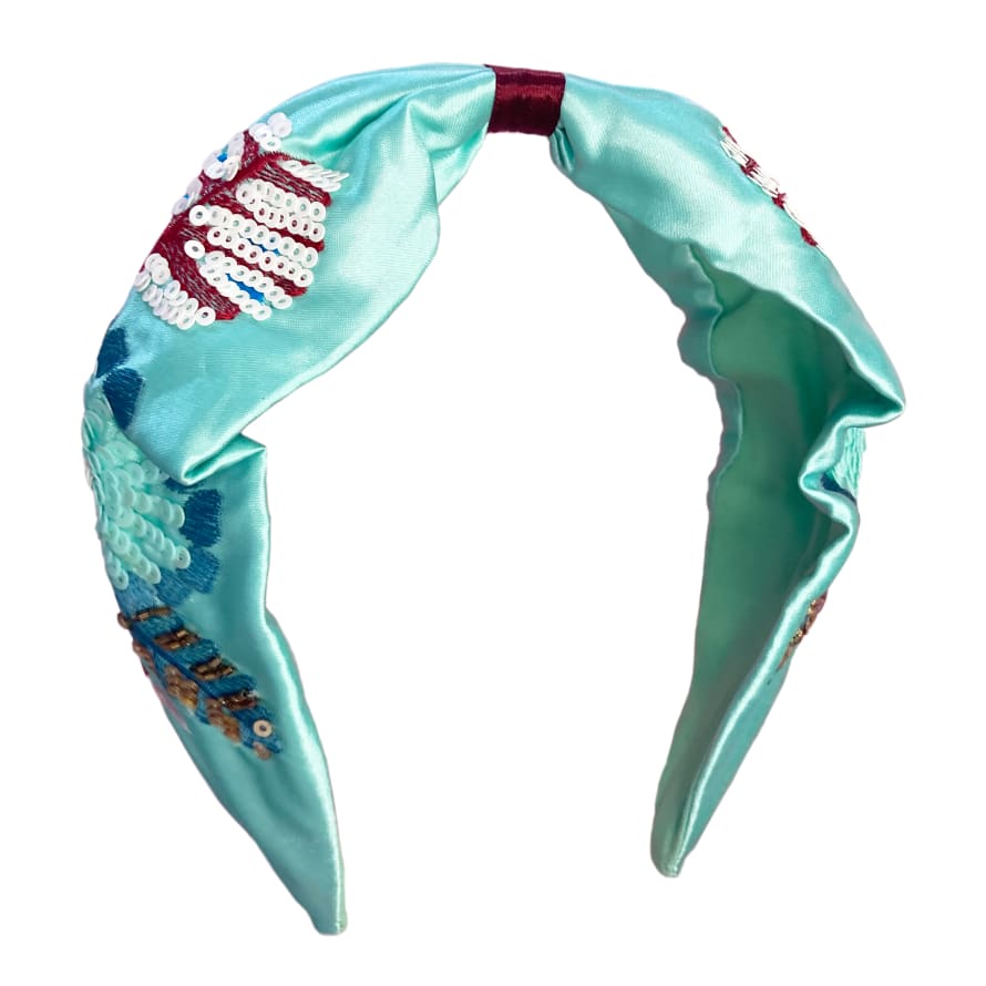 Textile Candy Turquoise Beaded Sequin Knot Headband