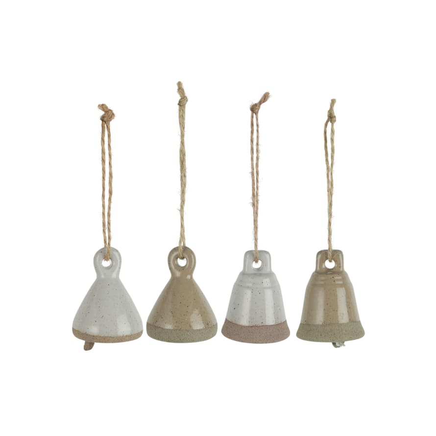 Petticoat Lane Set of 4 Assorted Ceramic Bell Shaped Tree Ornaments