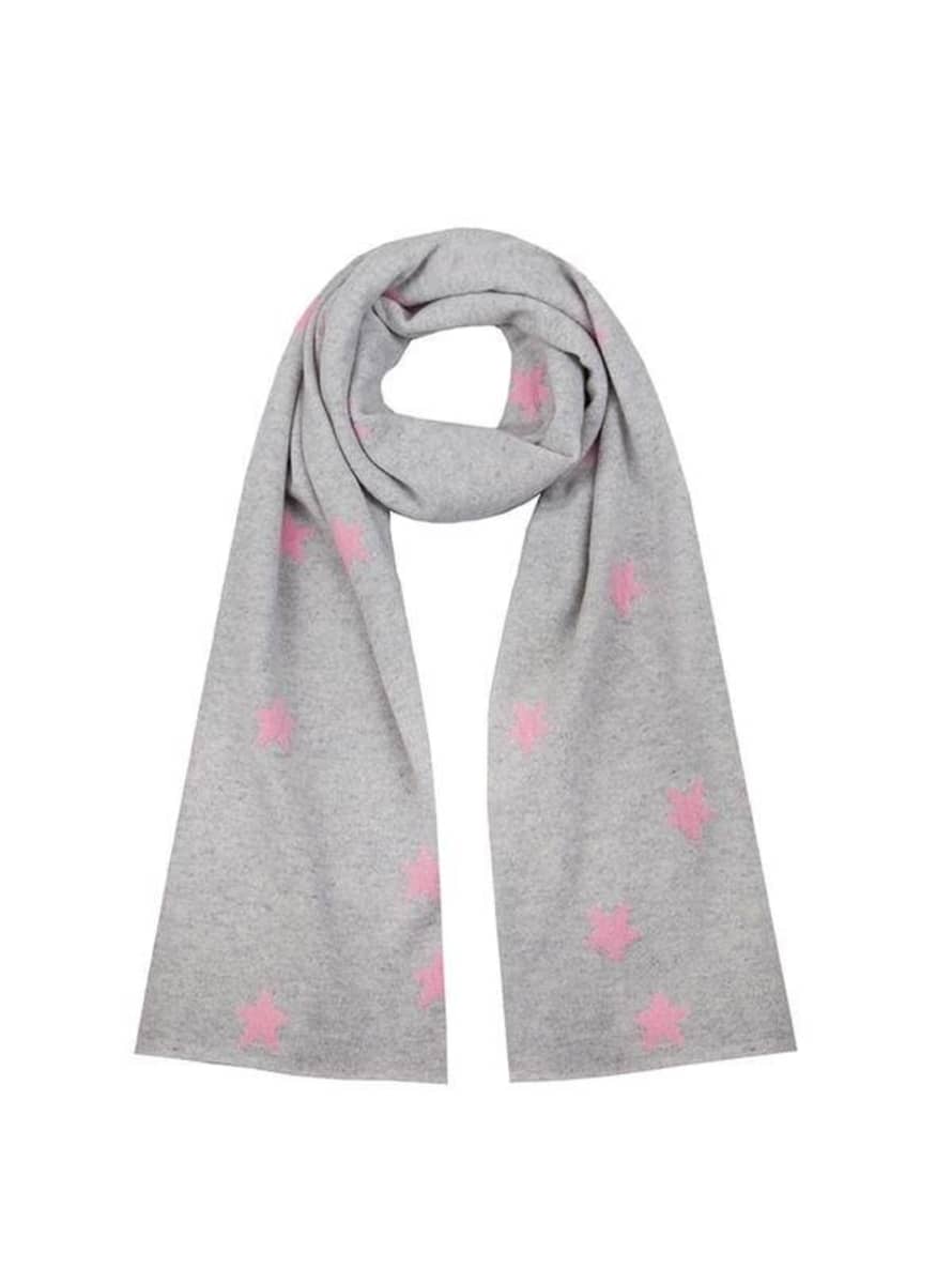 Cocoa Cashmere Grey Etoile Scarf with Pink Stars