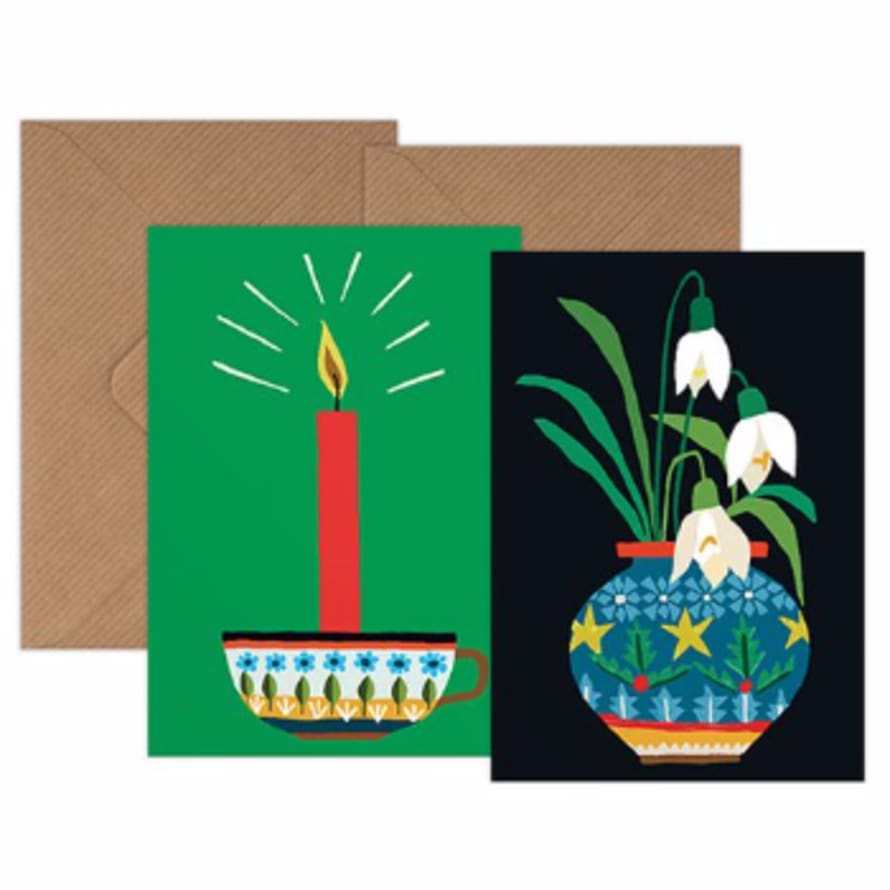 Brie Harrison  Christmas Mini Card Pack of 6 - Festive Candle & Snowdrops