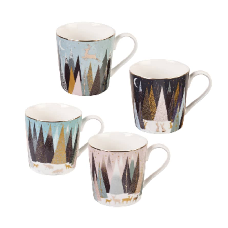 Portmeirion Sara Miller Frosted Pines Set Of Four Mugs 
