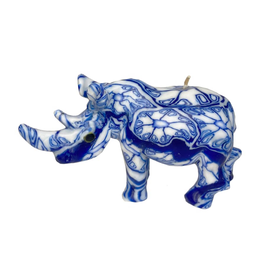 Swazi Candles Small Fairtrade Animal Swazi Candle In Delft Blue Pattern