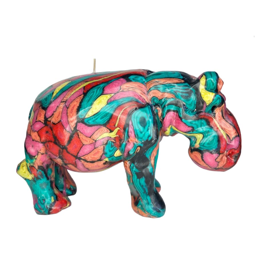 Swazi Candles Large Fairtrade Hippo Swazi Candle In Colourful Pattern
