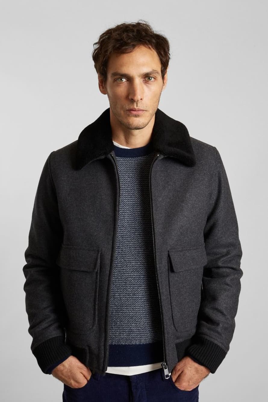 L’Exception Paris Sheepskin Collar Jacket In New Wool Made In France