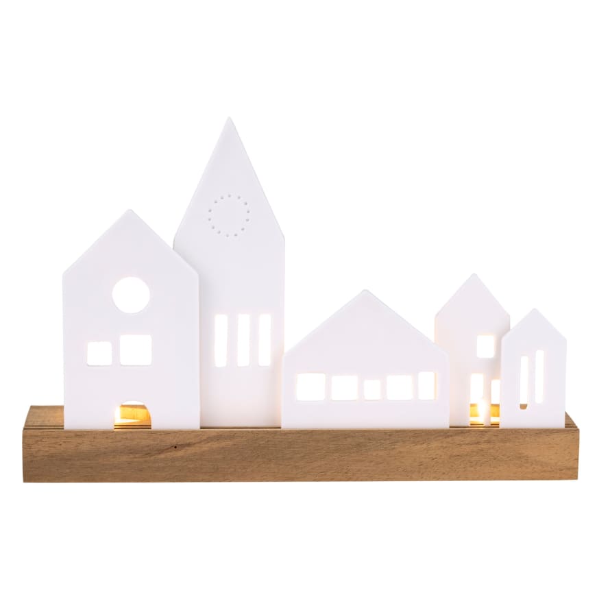 Räder Light Object Village - Acacia Wood & Porcelain Tealight Holder 