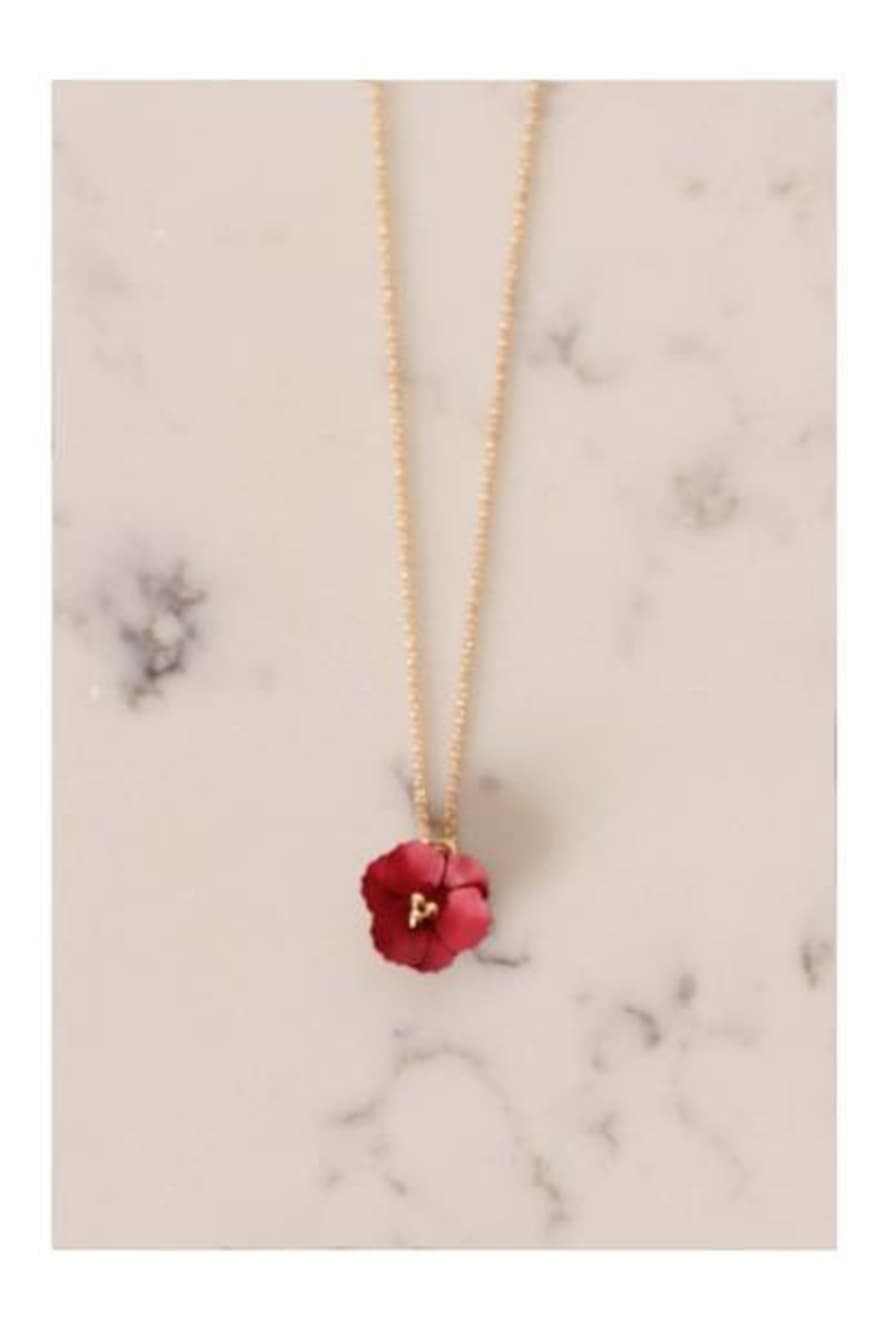 Lilac Rose Red Flower Gold Necklace