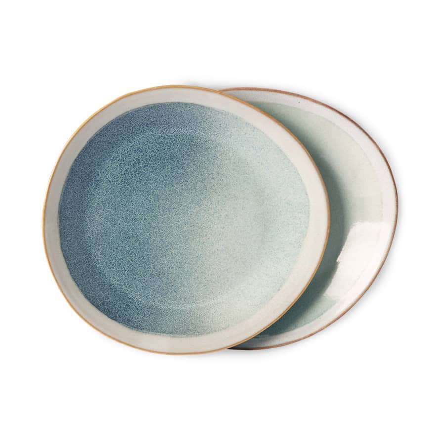 HK Living Ceramic 70's Side Plate Mist Set of 2