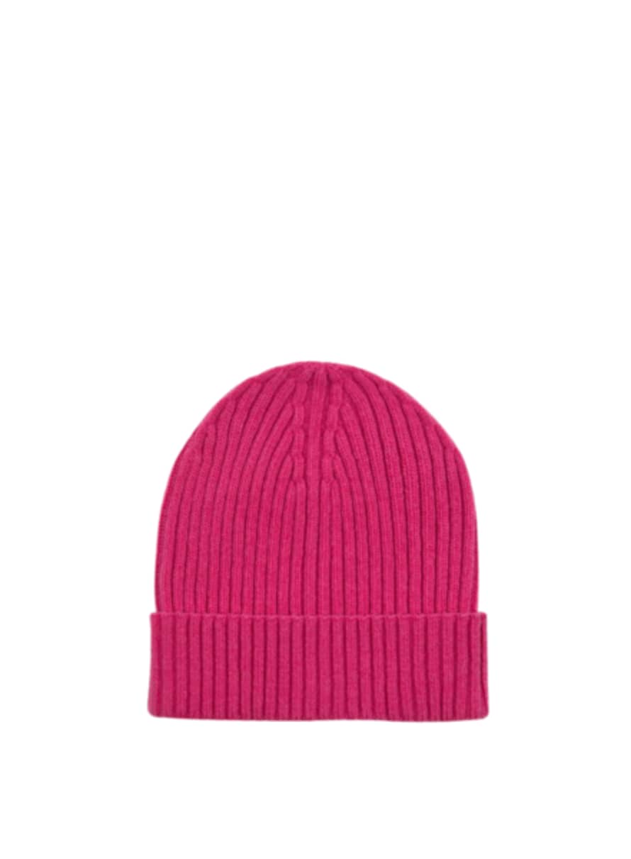Miss Pompom Wool Ribbed Pink Hat
