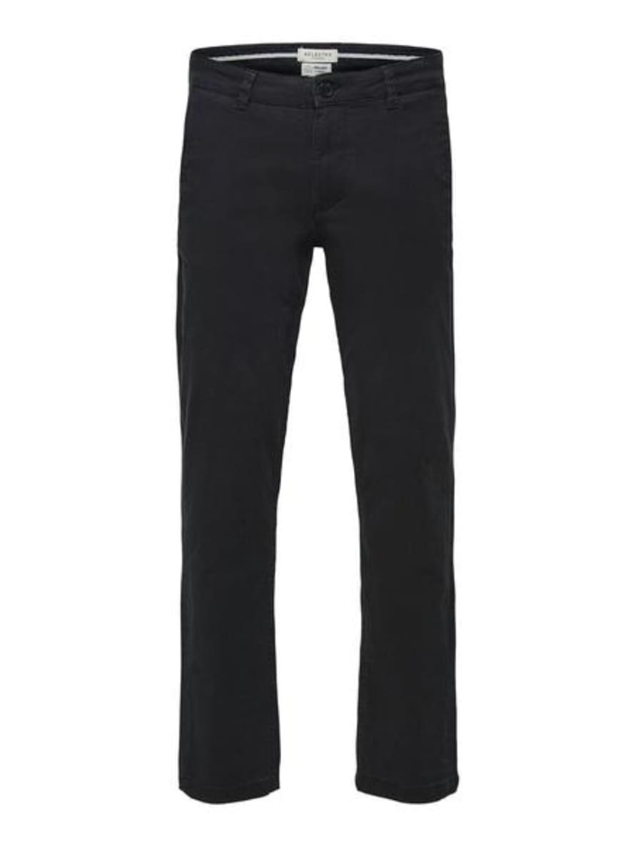 Selected Homme Black Straight Fit Flex Chinos