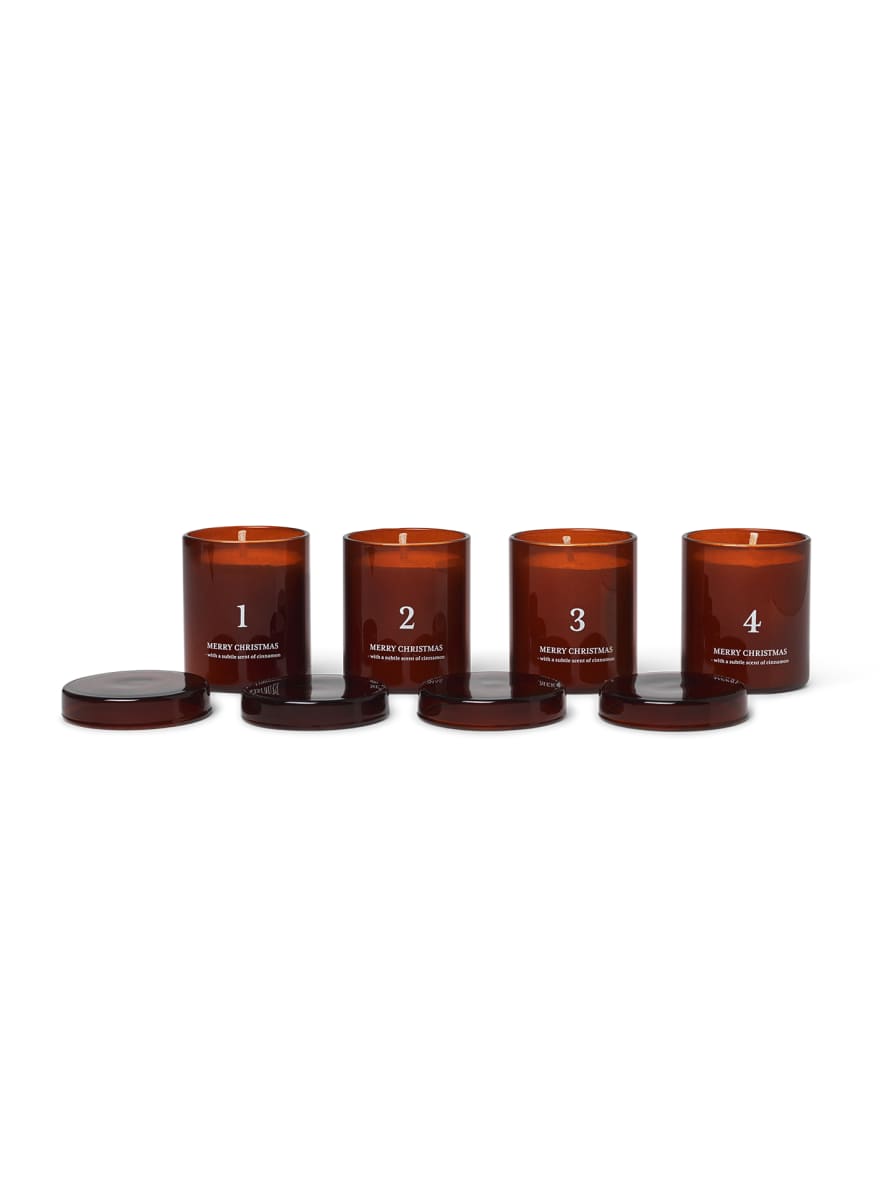 Ferm Living Set of 4 Red Brown Scented Advent Candles