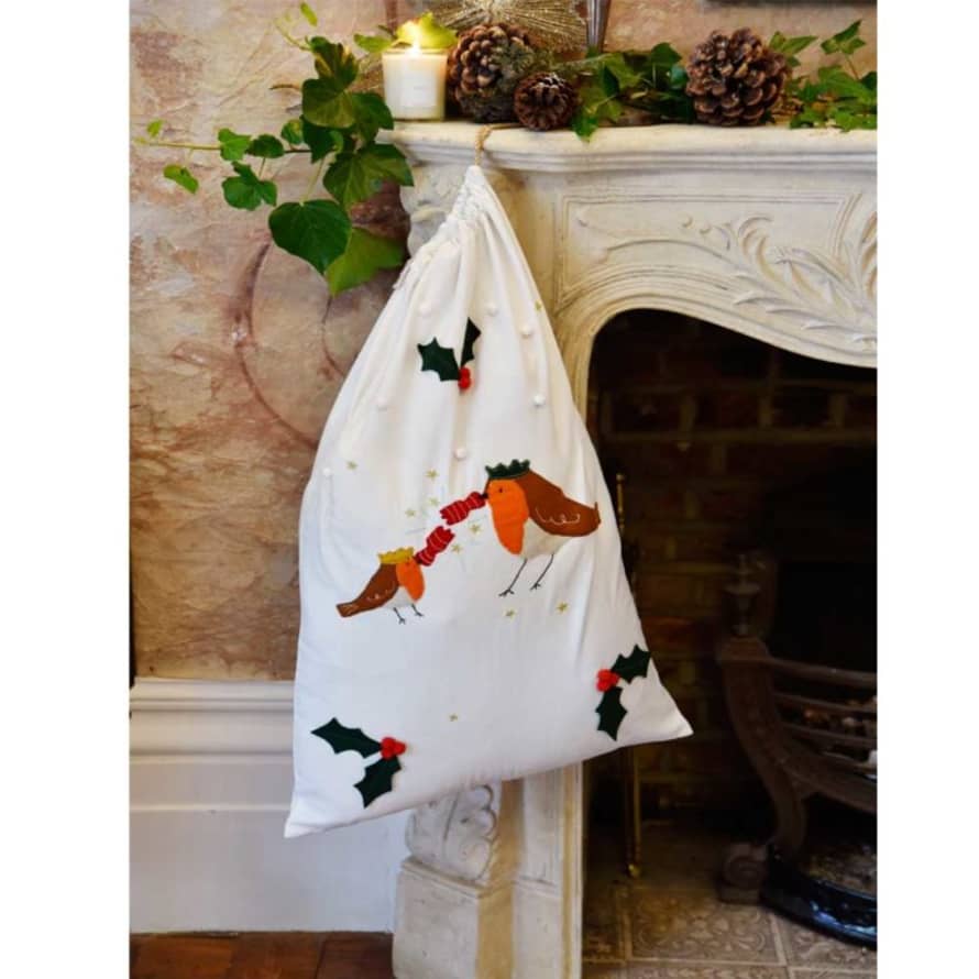 Powell Craft Robin Embroidered Christmas Sack
