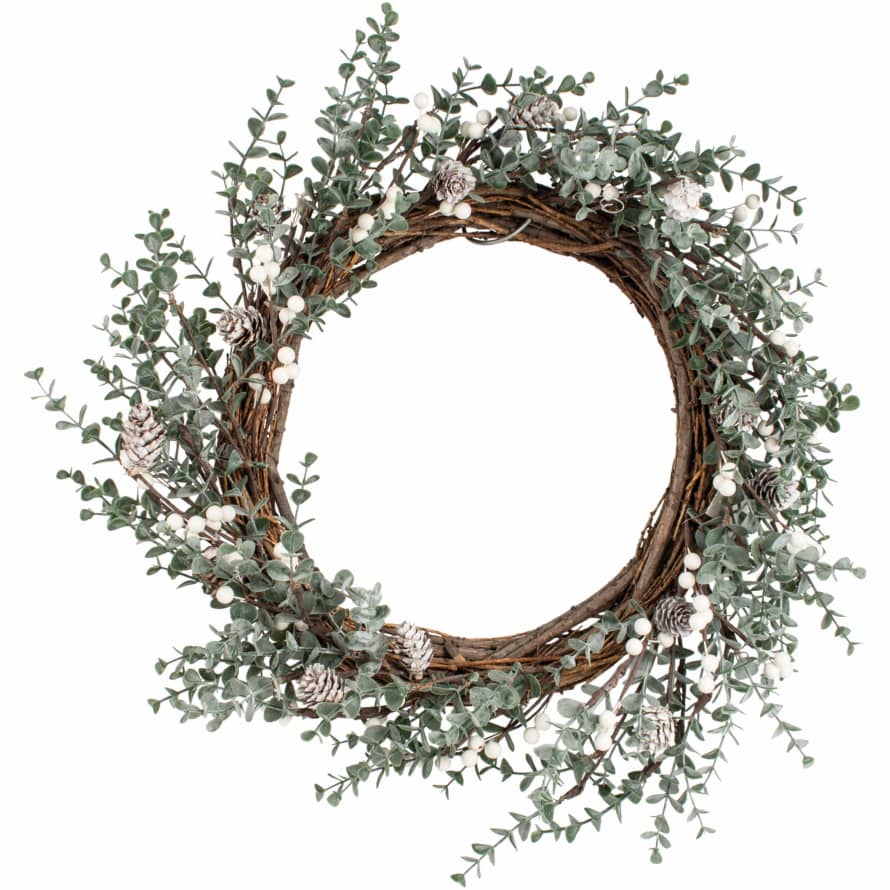 Grand Illusions White Berry and Cone Willow Wreath 