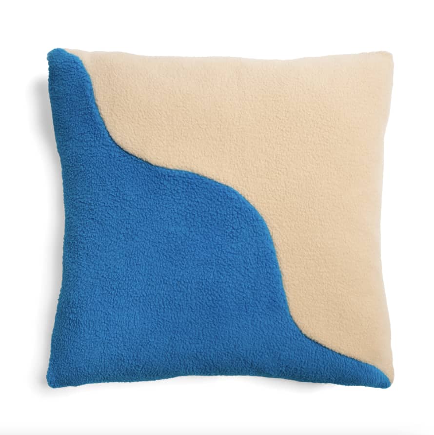 &klevering Cream and Blue Wavy Square Cushion (40 x 40cm)