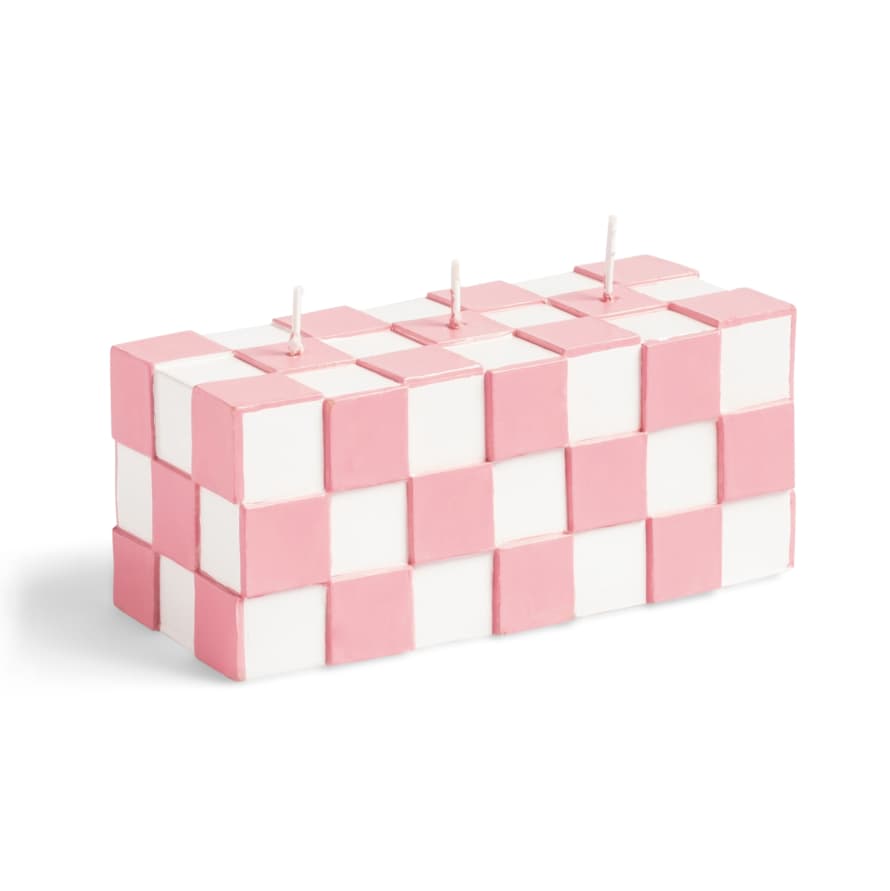 &klevering Check Rectangle Candle in Pink