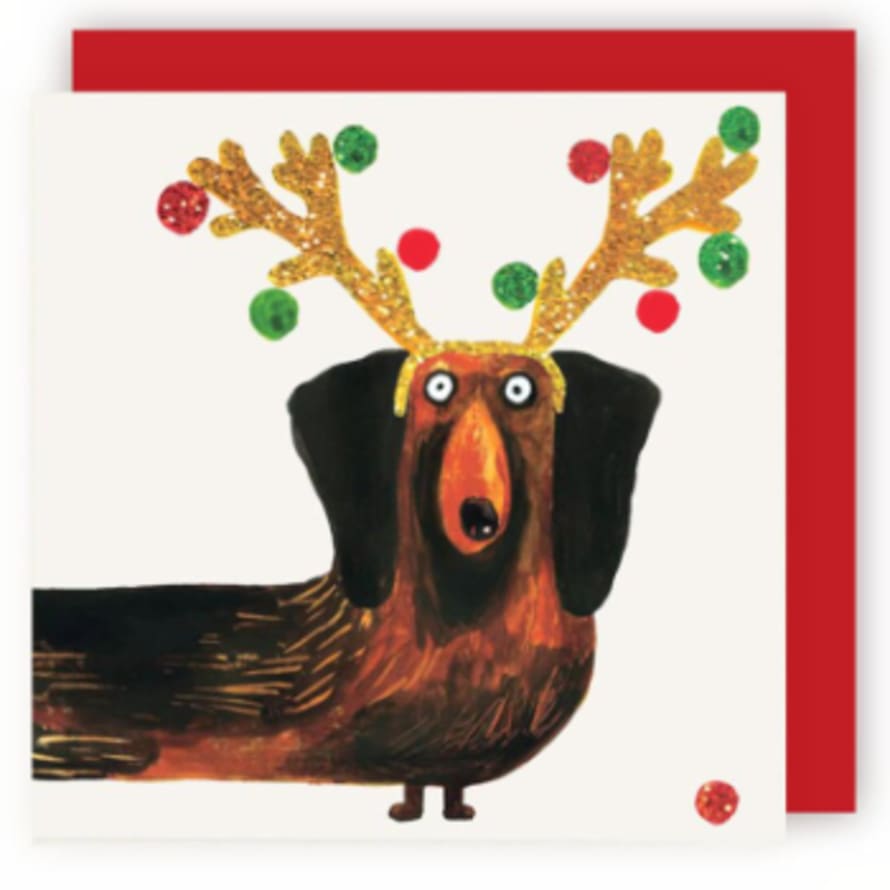 Charley Rabbit Publishing Christmas Sausage Dog Glitter Card
