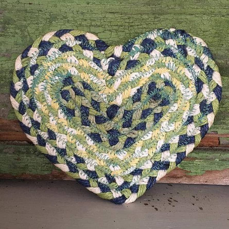 The Braided Rug Company Heart Shaped Coaster In Mint