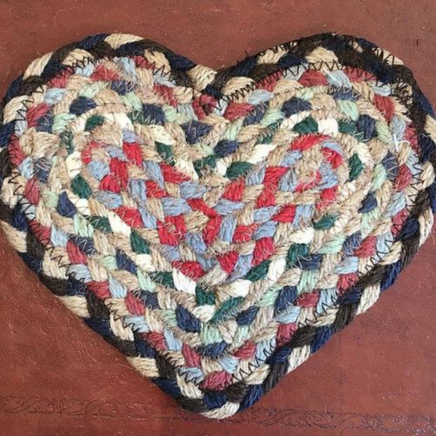 The Braided Rug Company Heart Shaped Coaster In Misty Blue