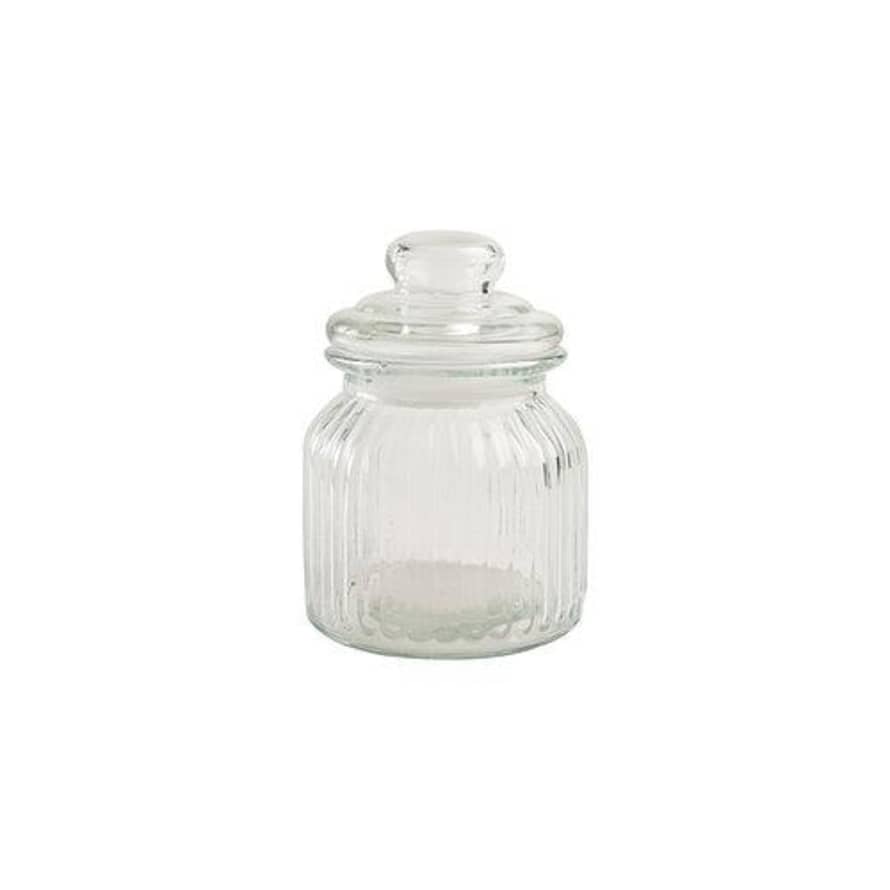 TG Green Small Ribbed Glass Jar With Lid