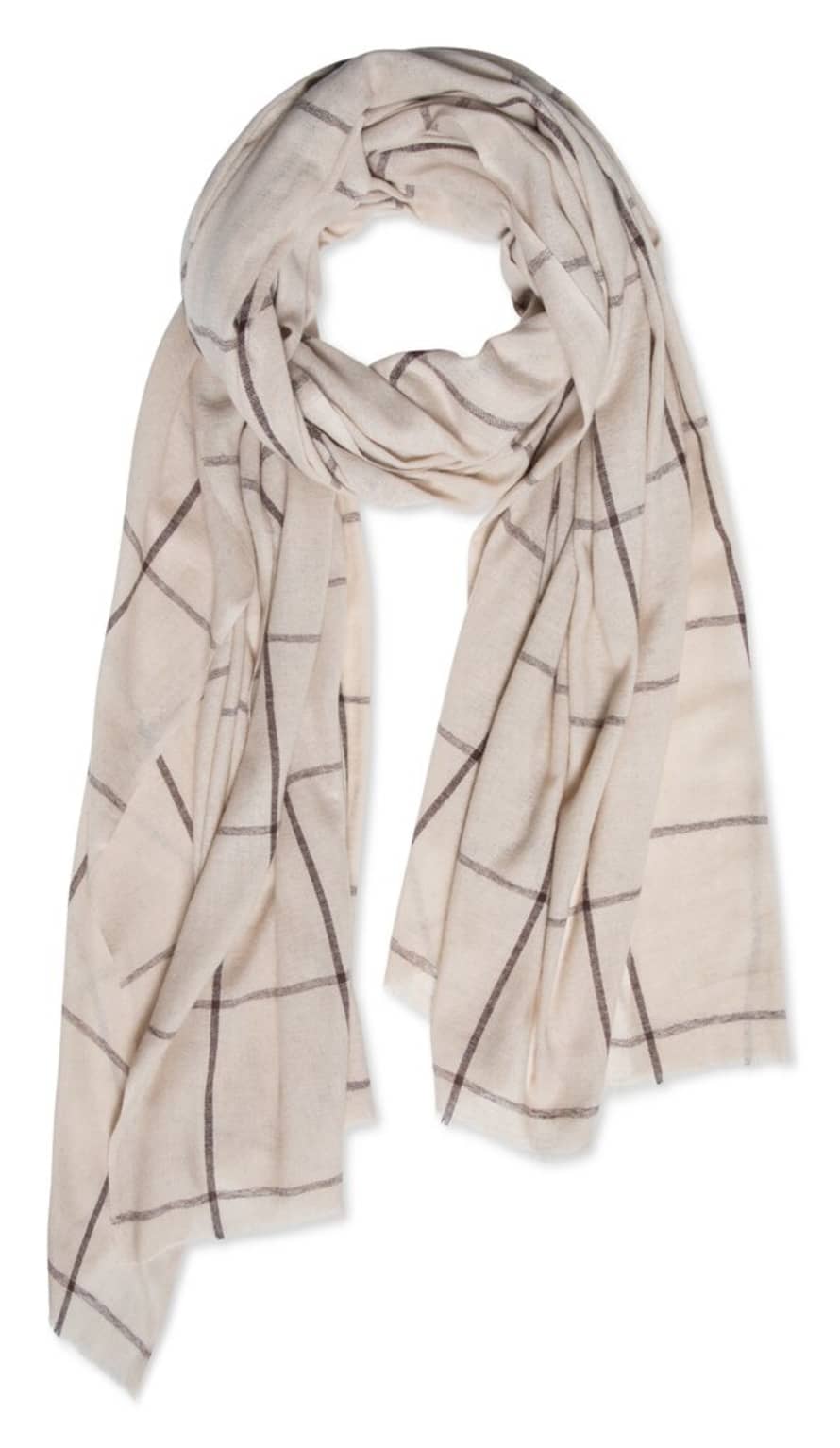 Yaya Checked Scarf in Recycled Fabric - Cement Dessin 