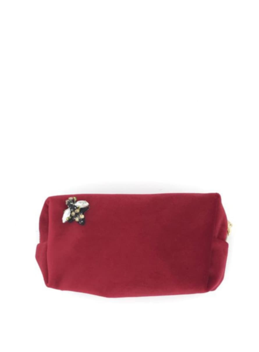 sixton Berry Small Velvet Make Up Bag With Bug Pin