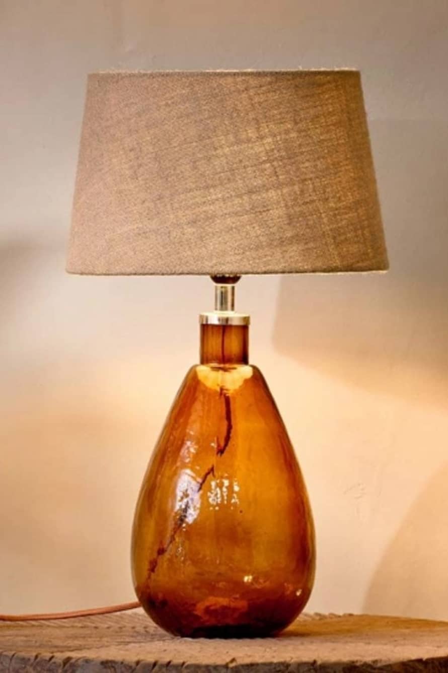 Nkuku Baba Glass Lamp Small Tall In Burnt Amber