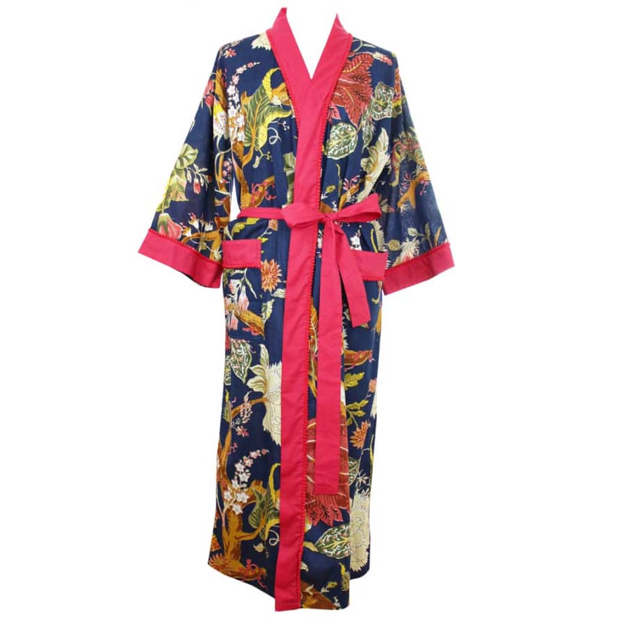 Powell Craft Ladies Blue Carnation Print Cotton Dressing Gown